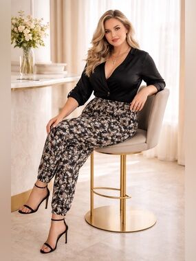 Peter Som Black Floral-Print Drawstring Jogger Pants